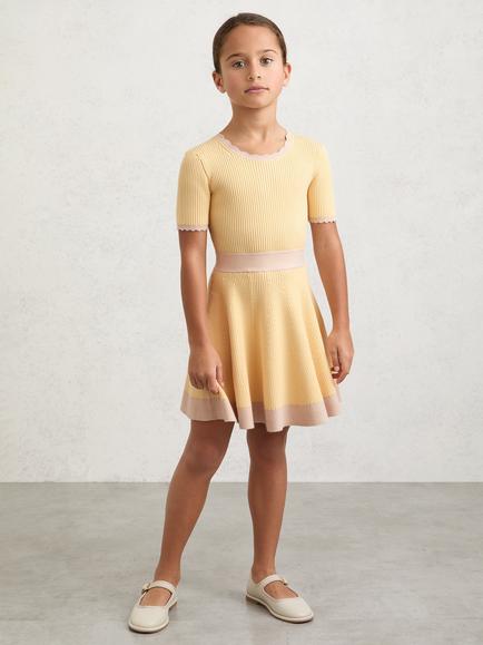 Reiss Kids' Coraline Short Sleeve Flare Dress, Lemon, Lemon