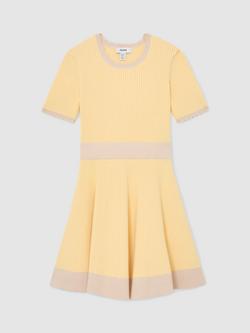 Reiss Kids' Coraline Short Sleeve Flare Dress, Lemon - view 2, Lemon