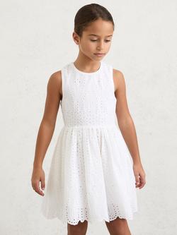 Reiss Kids' Malia Broderie Cross-Back Dress, White, White