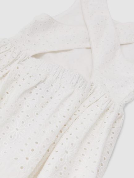 Reiss Kids' Malia Broderie Cross-Back Dress, White - view 2, White