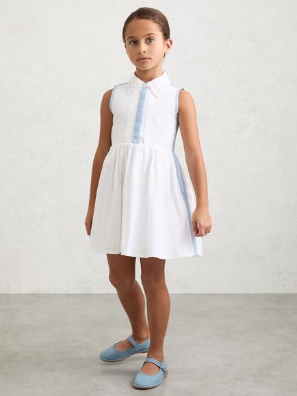 Reiss Kids' Odela Colour Block Mini Dress, White