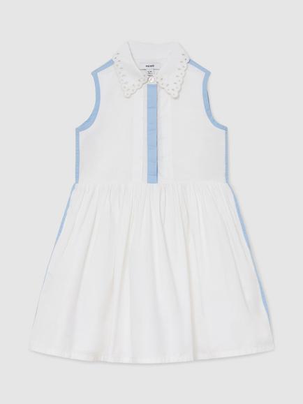 Reiss Kids' Odela Colour Block Mini Dress - view 2, White