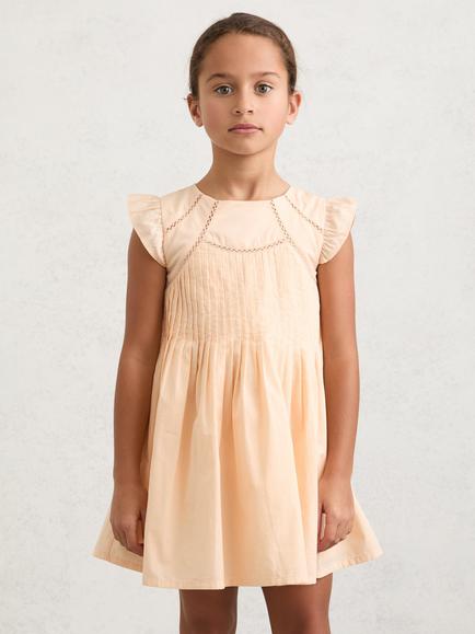 Reiss Kids' Pintuck Mini Dress, Peach, Peach