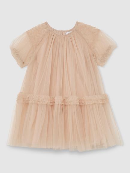 Reiss Kids' Tallulah Tulle Ruffle Dress, Neutral, Neutral