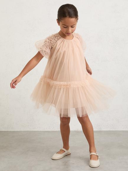 Reiss Kids' Tallulah Tulle Ruffle Dress, Neutral - view 2, Neutral