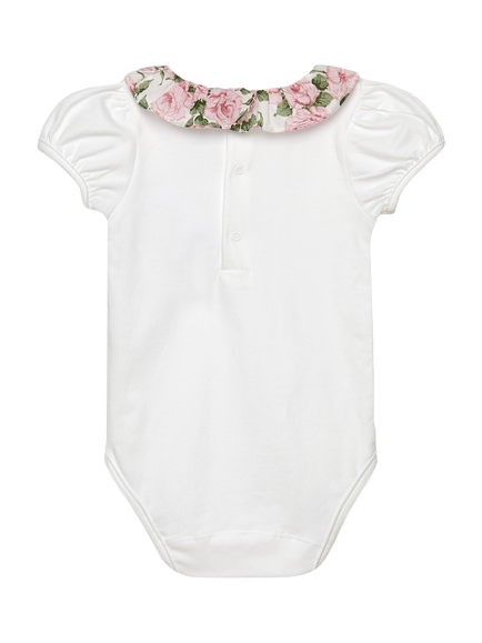 Trotters Baby Carline Rose Bodysuit, White/Pink - view 2, White/Pink