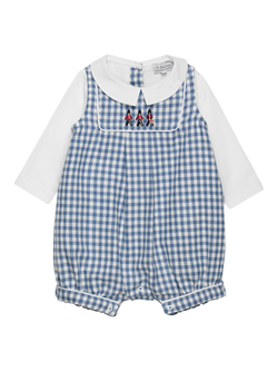 Trotters Baby Long Sleeved Guardsman Romper, Blue Gingham, Blue Gingham