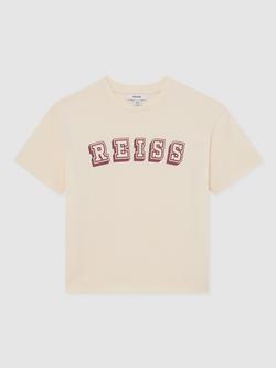 Reiss Kids' Leonard Short Sleeve Logo T-Shirt, Off White/Brick, Off White/Brick