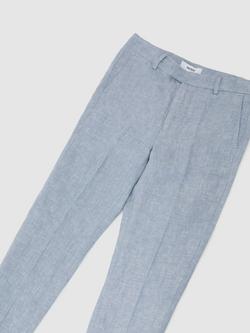 Reiss Kids' Atlantic Linen Tailored Fit Trousers, Soft Blue - view 2, Soft Blue