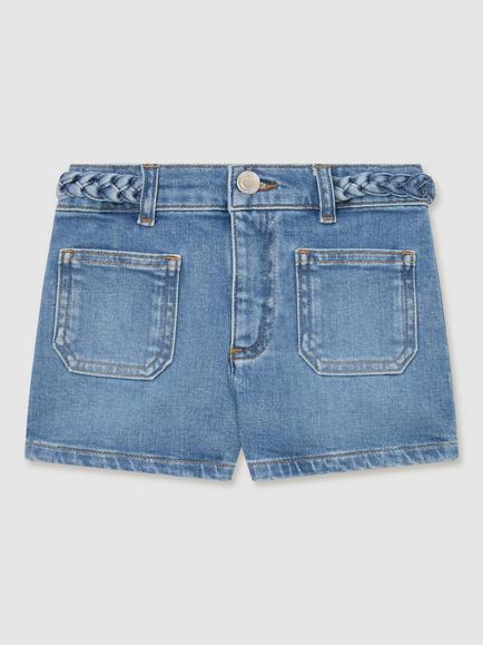 Reiss Kids' Ariel Plaited Denim Shorts, Denim Blue, Denim Blue