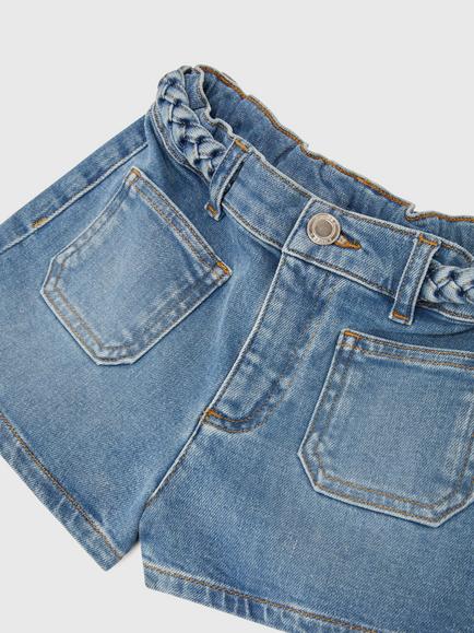 Reiss Kids' Ariel Plaited Denim Shorts, Denim Blue - view 2, Denim Blue