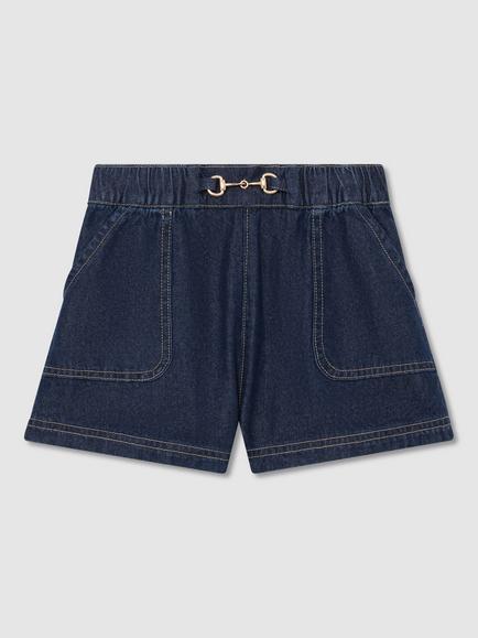 Reiss Kids' Horsebit Detail Denim Shorts, Indigo, Indigo