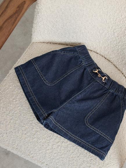 Reiss Kids' Horsebit Detail Denim Shorts, Indigo - view 2, Indigo