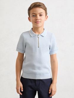 Reiss Kids' Brink Short Sleeve Textured Polo Shirt, Ice Blue