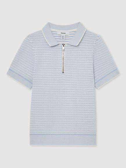 Reiss Kids' Brink Short Sleeve Textured Polo Shirt - view 2, Ice Blue
