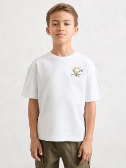 Reiss Kids' Dean Short Sleeve Embroidered T-Shirt, White, White