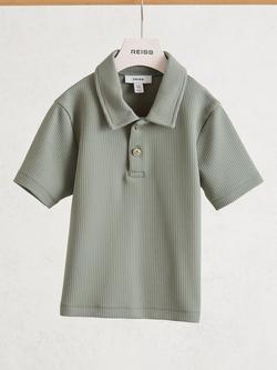 Reiss Kids' Forno Short Sleeve Waffle Half-Button Polo Shirt - view 2, Sage
