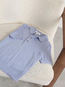 Reiss Kids' Wool Blend Short Sleeve Polo Shirt - view 2, Sky Blue