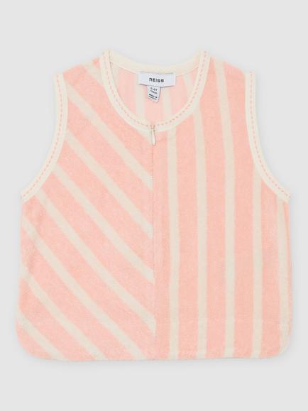 Reiss Kids' Bay Zipped Striped Vest, Peach, Peach