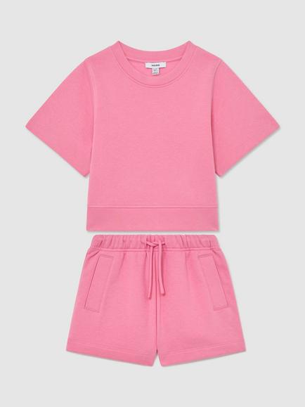 Reiss Kids' Meg Sweatshirt & Shorts Set, Pink, Pink