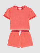 Reiss Kids' Misha Towelling Top and Shorts Set, Orange