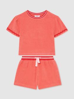 Reiss Kids' Misha Towelling Top and Shorts Set, Orange, Orange