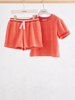 Reiss Kids' Misha Towelling Top and Shorts Set, Orange - view 2, Orange