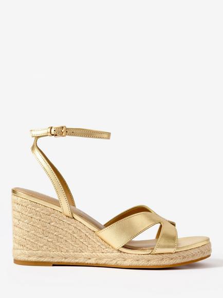Mint Velvet Jase Leather Espadrille Sandals, Gold, Gold