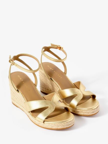 Mint Velvet Jase Leather Espadrille Sandals, Gold - view 2, Gold