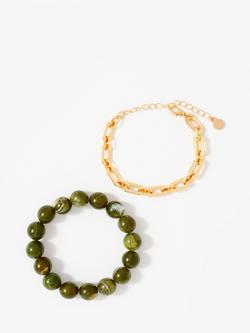 Mint Velvet Chain Layer Bracelet, Green/Gold