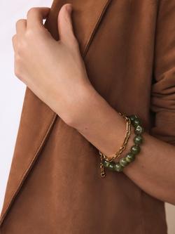 Mint Velvet Chain Layer Bracelet - view 2, Green/Gold