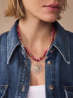 Mint Velvet Sun Charm Necklace, Red - view 2, Red