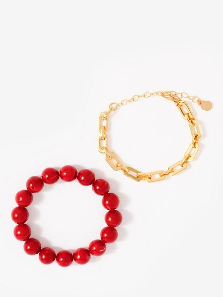 Mint Velvet Chain Layer Bracelet, Red/Gold