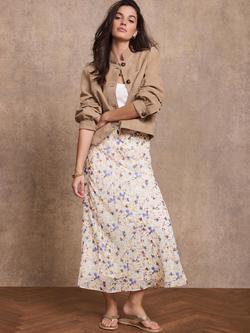 Mint Velvet Floral Midi Skirt, Blue/Multi, Blue/Multi