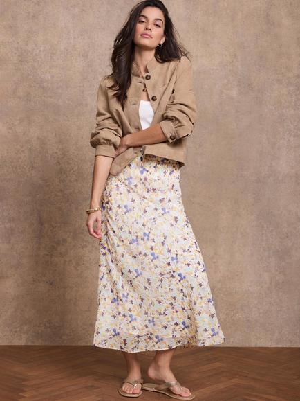 Mint Velvet Floral Midi Skirt, Blue/Multi, Blue/Multi