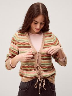 Monsoon Fran Fair Isle Tie Front Cardigan, Multi, Multi