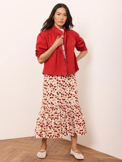 Mint Velvet Cherry Print Ruffle Hem Skirt, Red/Multi - view 2, Red/Multi