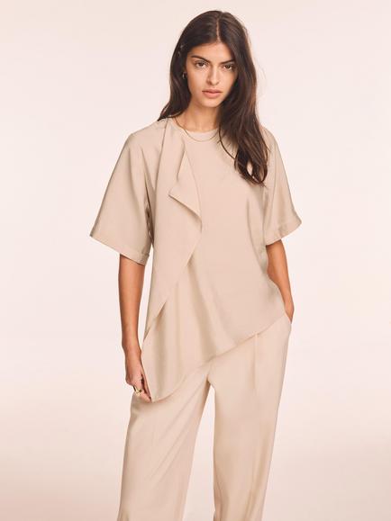 Mint Velvet Asymmetric Detail Ruffle Top, Brown Camel, Brown Camel