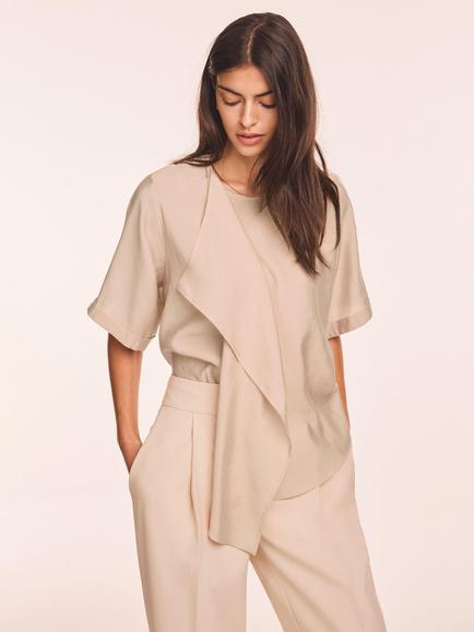 Mint Velvet Asymmetric Detail Ruffle Top, Brown Camel - view 2, Brown Camel