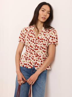 Mint Velvet Cherry Print Puff Sleeve Top, Multi/Red, Multi/Red