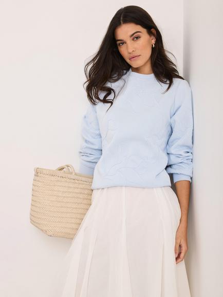 Mint Velvet Crew Neck Embroidered Sweatshirt, Blue - view 2, Blue
