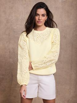 Mint Velvet Crew Neck Broderie Anglaise Sweatshirt, Yellow, Yellow