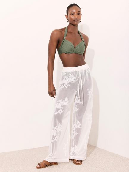 Mint Velvet Floral Detail Mesh Trousers, White Ivory, White Ivory