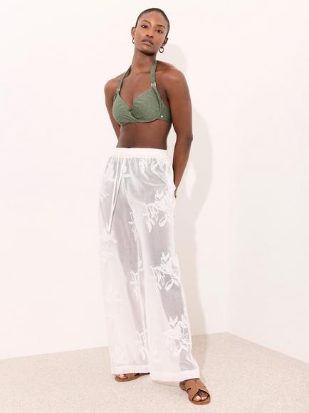 Mint Velvet Floral Detail Mesh Trousers, White Ivory - view 2, White Ivory