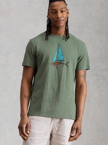 White Stuff Abersoch Graphic Cotton T-Shirt, Green, Green