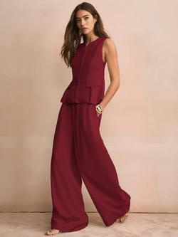 Mint Velvet Pleat Detail Wide Leg Trousers, Red Burgundy, Red Burgundy