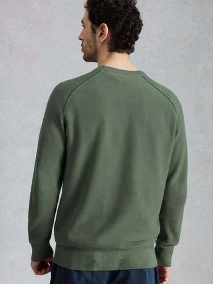White Stuff Attadale Cotton-Linen Crew Neck Jumper, Green - view 2, Green