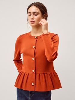 Monsoon Prune Peplum Hem Cardigan, Orange, Orange