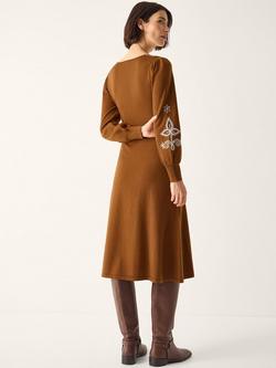 Monsoon Cleo V-Neck Cornelli Embroidered Knit Midi Dress, Rust/Cream - view 2, Rust/Cream