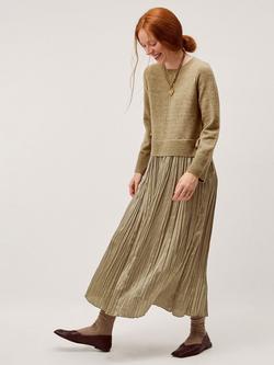 Monsoon Nayla Pleated Jumper Dress, Taupe, Taupe